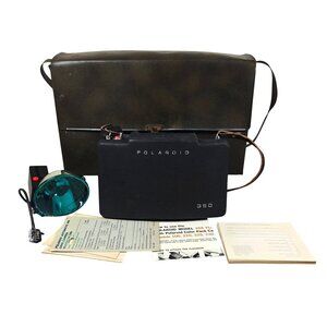 Polaroid 350 Automatic Land Camera W/ Timer Flash Unit Case & Manuals UNTESTED